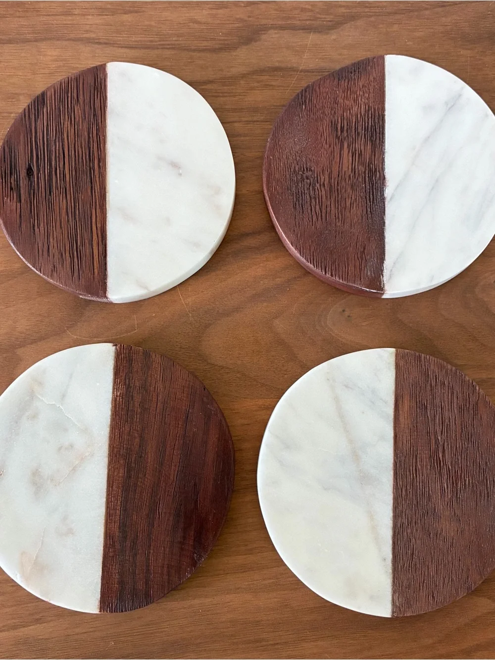 Wood & Marble Coasters Set of 4 MCM Boho
